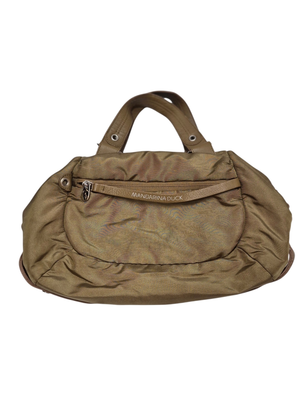 Mandarina Duck Travel Hand Bag Lightweight Olive Green Double Handle Straps